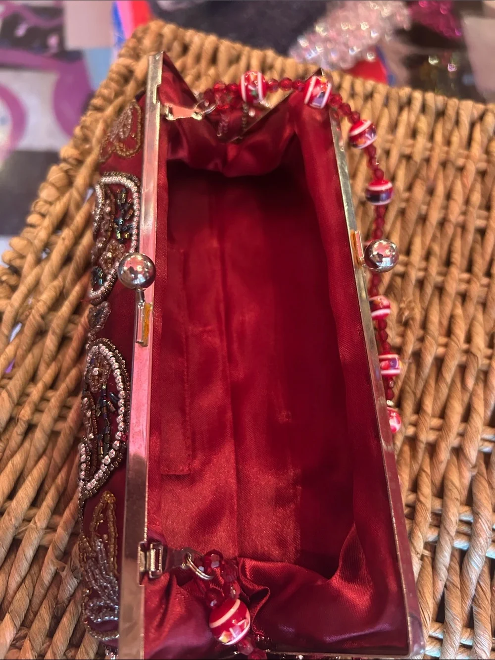 Embellished Beaded Clutch Bag – Red